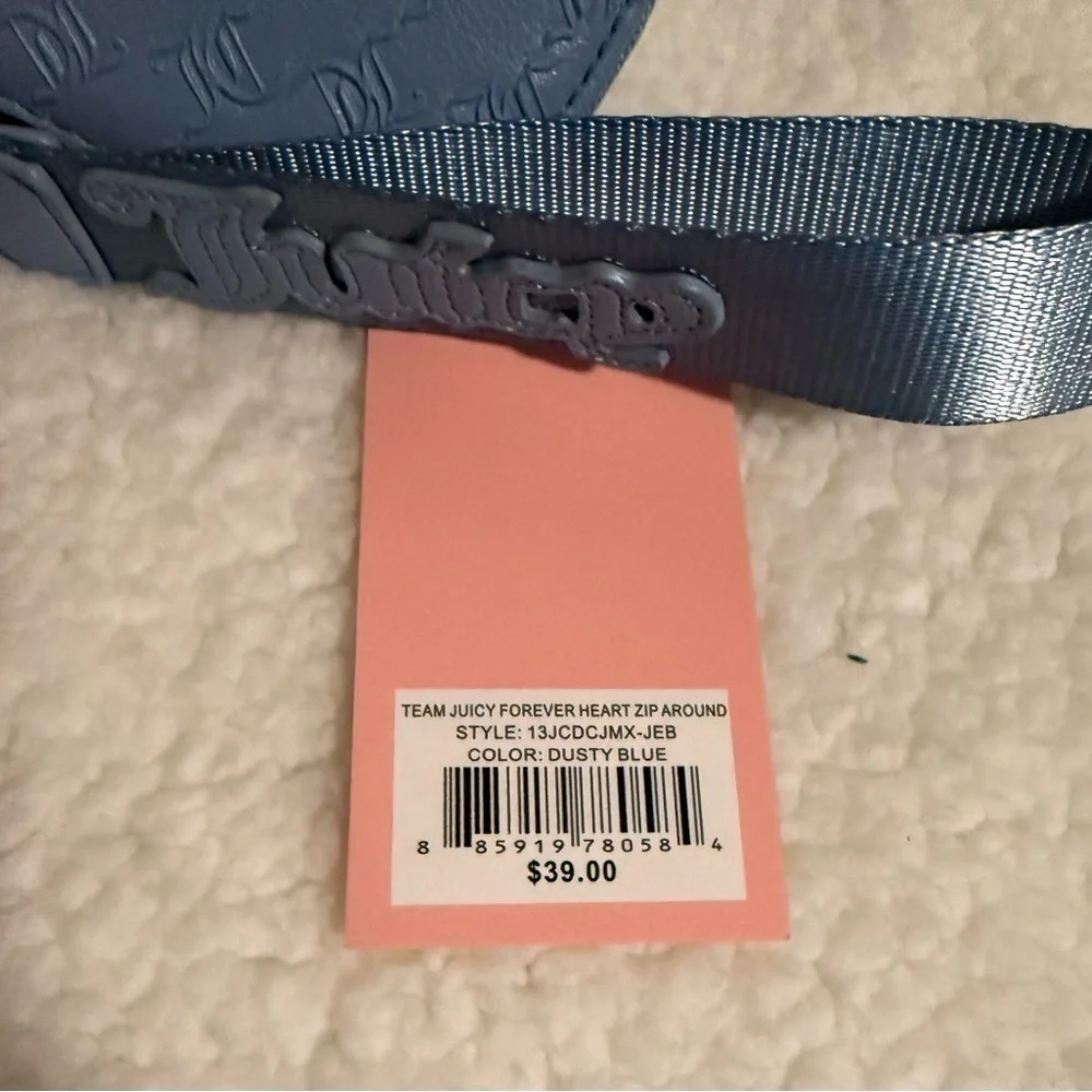 NWT Juicy Couture Team Juicy Forever Heart Zip Around in Dusty Blue